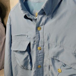 Guide's Choice Long Sleeve Button Down Fly Fishing Vented Shirt Blue Mens Size L